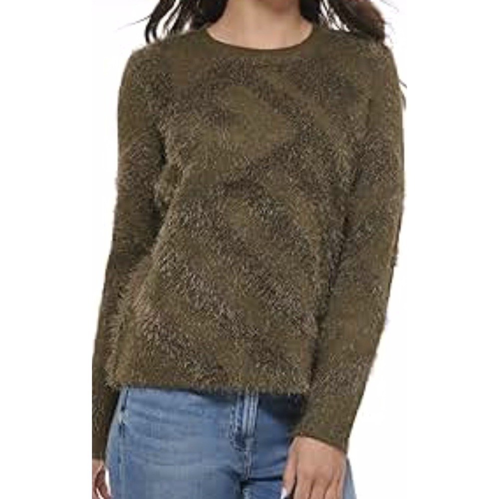 NWT Calvin Klein Olive Green Fuzzy Knit Pullover Sweater Women's Size M